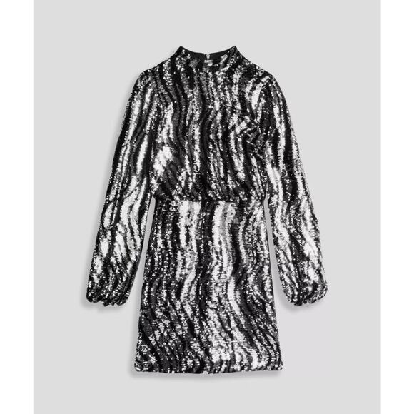 NWT Ted Baker Louu Silver Black Sequin Zebra Mini Dress Cocktail XS - Picture 15 of 16